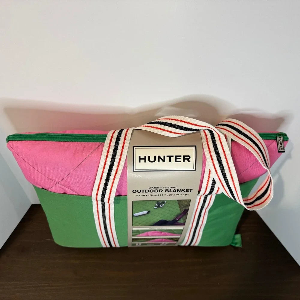 Hunter Water-Resistant Outdoor Blanket Picnic Tote Pink Green 60x70 New